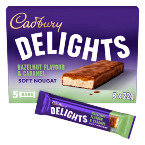 CADBURY Delights Nougat Hazelnut &
Caramel Bars 5pk (5 x 22g) 110g 9ct