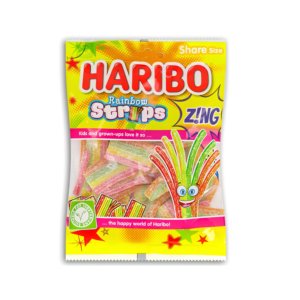 HARIBO Bag Rainbow Strips Zing 143g (10% Extra Free = 130g) 12ct